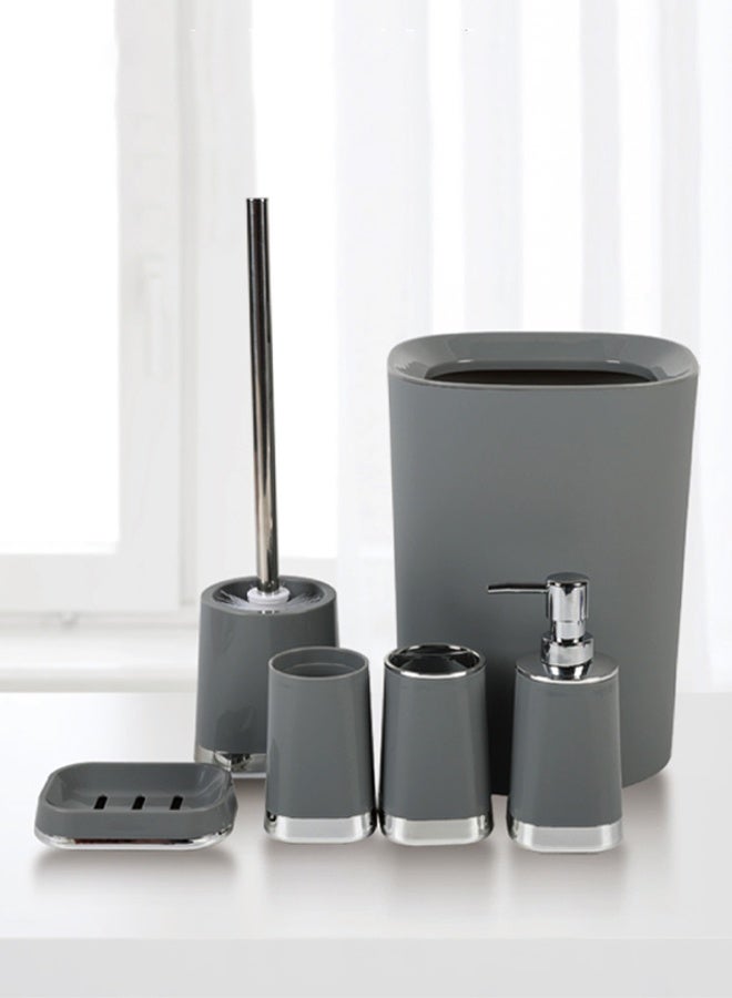 DUNISO 6 Pieces of Bathroom Accessories Set, Household Toiletries Set, Bathroom Storage Set,Sturdy and Durable， with Garbage can, Soap Dish, Toilet Brush, Mouthwash Cup, Lotion Bottle, Toothbrush Holder,Suitable for Family and Travel Use - Image 1