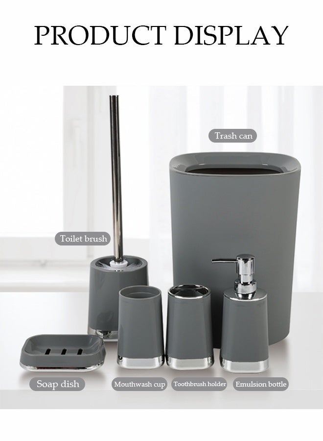 DUNISO 6 Pieces of Bathroom Accessories Set, Household Toiletries Set, Bathroom Storage Set,Sturdy and Durable， with Garbage can, Soap Dish, Toilet Brush, Mouthwash Cup, Lotion Bottle, Toothbrush Holder,Suitable for Family and Travel Use - Image 5
