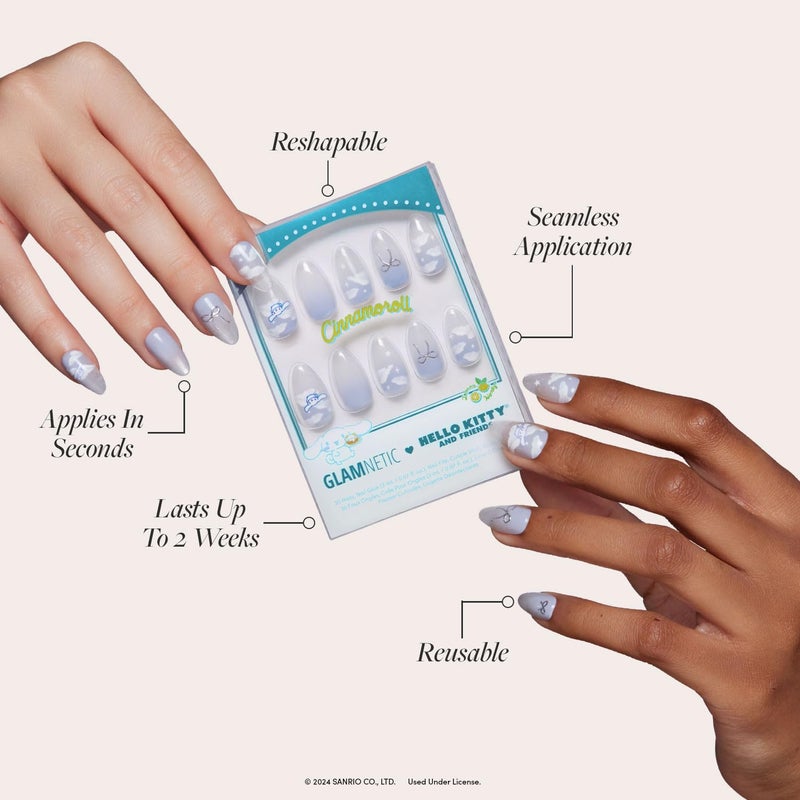 Glamnetic x Hello KittyÂ® and Friends Press On Nails - Cinnamorollâ„¢ Cloud | Pale Blue 3D Cloud Graphic Fake Nails in a Velvet Finish | 15 Sizes - 30 Nail Kit with Glue - Image 3