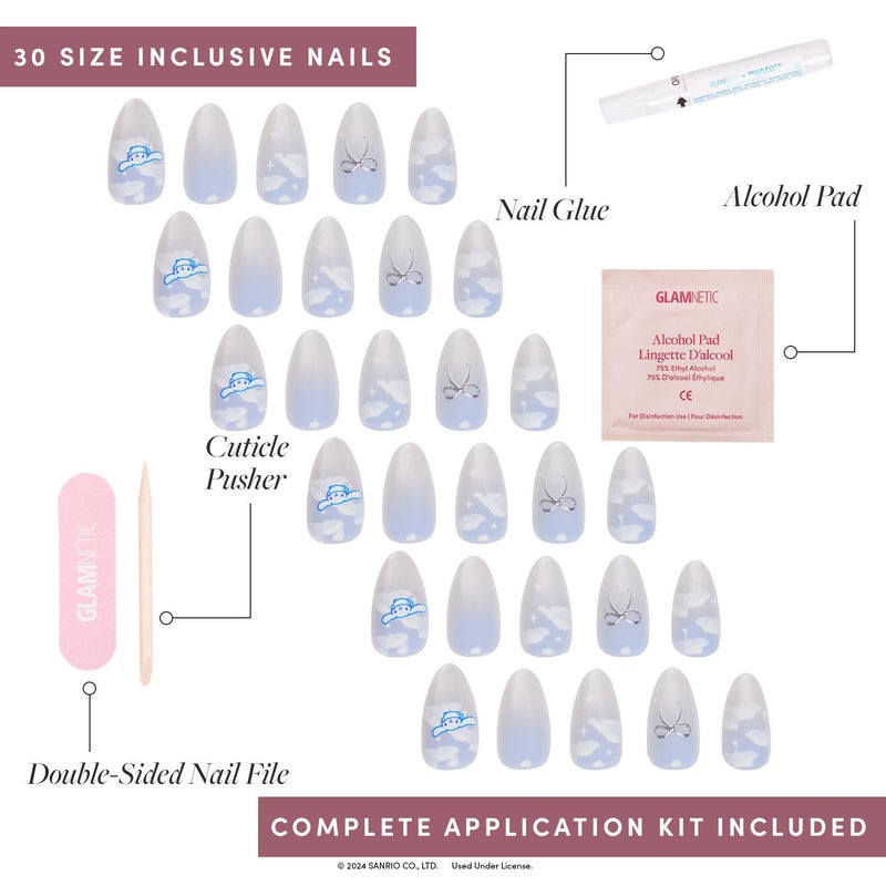 Glamnetic x Hello KittyÂ® and Friends Press On Nails - Cinnamorollâ„¢ Cloud | Pale Blue 3D Cloud Graphic Fake Nails in a Velvet Finish | 15 Sizes - 30 Nail Kit with Glue - Image 4