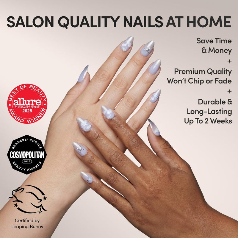 Glamnetic x Hello KittyÂ® and Friends Press On Nails - Cinnamorollâ„¢ Cloud | Pale Blue 3D Cloud Graphic Fake Nails in a Velvet Finish | 15 Sizes - 30 Nail Kit with Glue - Image 2
