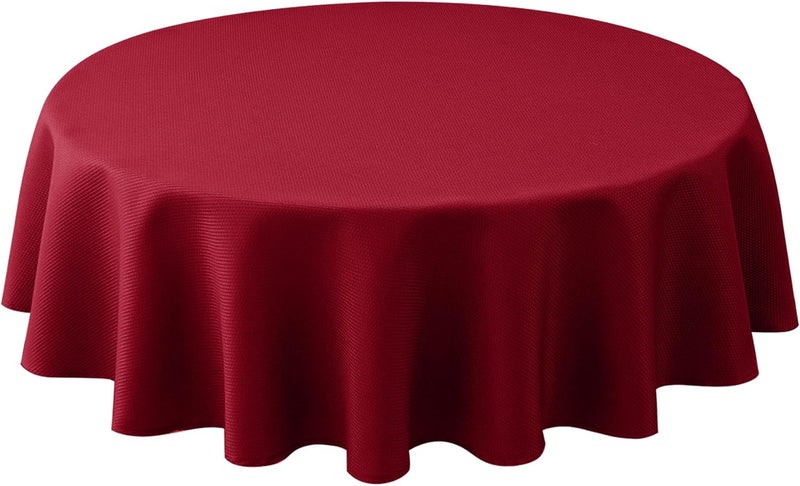 Biscaynebay Textured Fabric Round Table Cloth Tablecloths 60 Inches in Diameter, Red Water Resistant Spill Proof Fabric Tablecloths for Dining, Kitchen, Wedding, Parties etc, Machine Washable - Image 1
