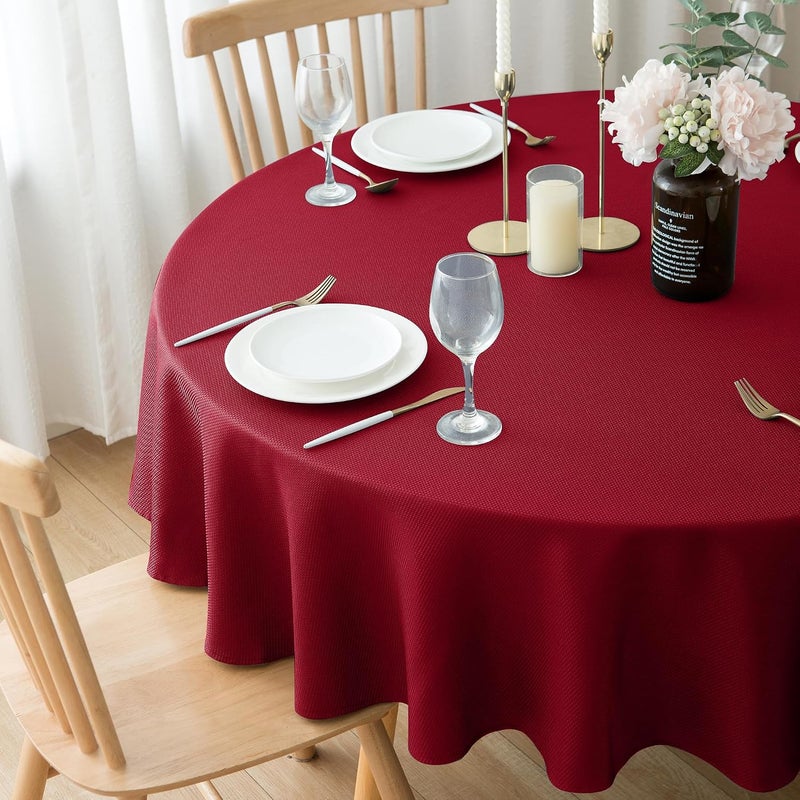 Biscaynebay Textured Fabric Round Table Cloth Tablecloths 60 Inches in Diameter, Red Water Resistant Spill Proof Fabric Tablecloths for Dining, Kitchen, Wedding, Parties etc, Machine Washable - Image 2