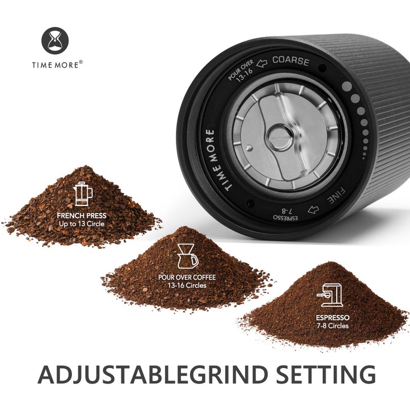 TIMEMORE TIMEMORE Manual Coffee Grinder Chestnut C3S Max Pro Capacity 30g with CNC Stainless Steel Conical Burr, Internal Adjustable Setting, Double Bearing Positioning for Home/Travel/Camping - Black  - Image 4