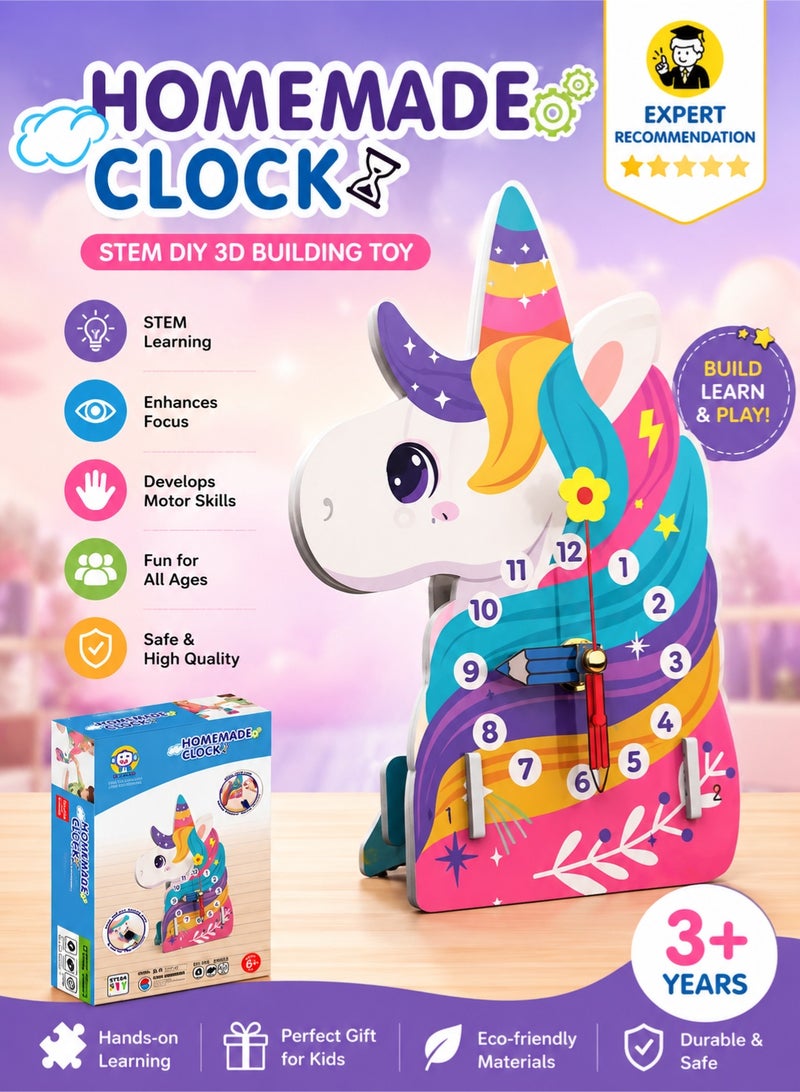 Saudi Select Enchanting STEM DIY Unicorn Clock Building Toy for Early Development - Fun Learning & Education Science Kit, Family Parenting Game, Party Gift for Boys and Girls - Image 1