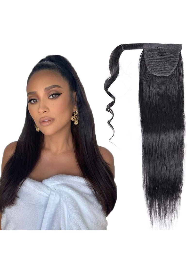 datanala - Brazilian Virgin Straight Human Hair Ponytail 100 Remy Hair Magic Tie Ponytail Extension for Black Women Natural Color 16Inch straight ponytail - Image 1