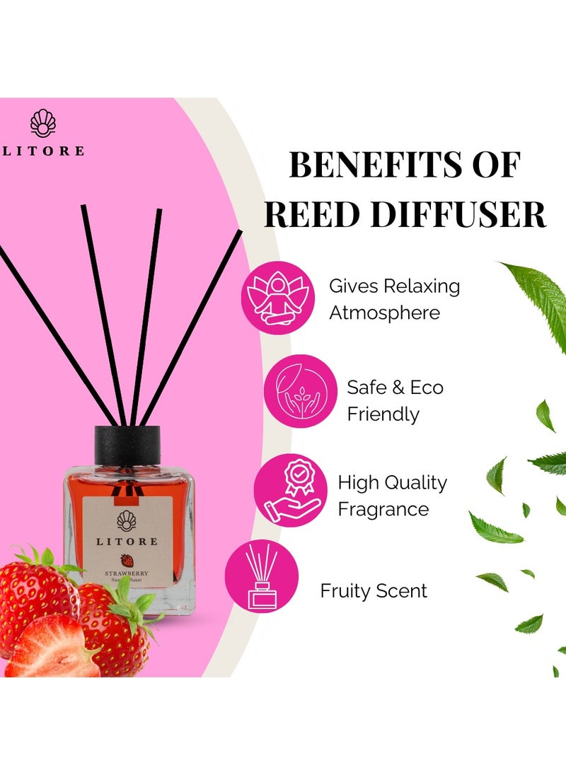 Litore - Litore Strawberry Reed Diffuser, Best Diffuser Aromatherapy Perfume, Home Fragrance, Oil Diffuser & Reed Diffuser Sticks - Perfect for Home & Office - 100 ml - Image 1
