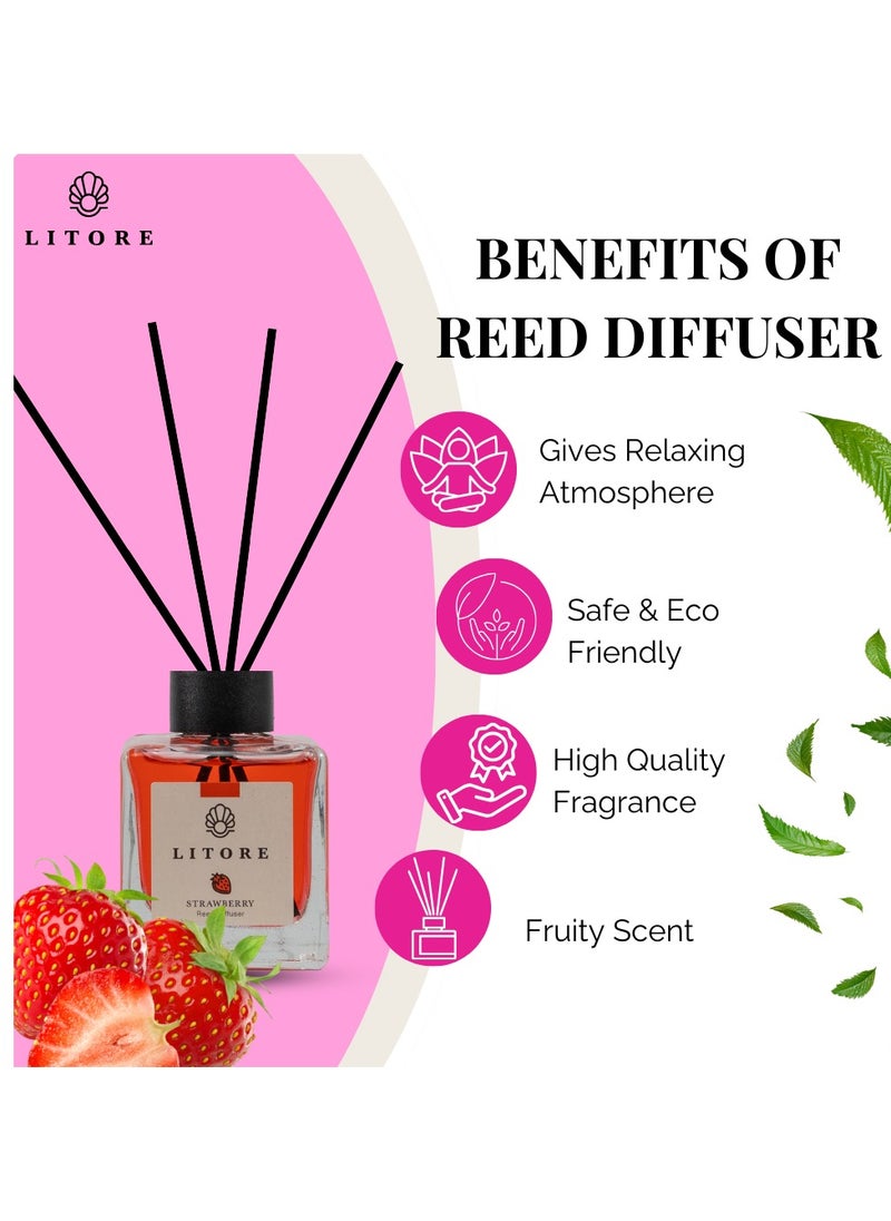 Litore - Litore Strawberry Reed Diffuser, Best Diffuser Aromatherapy Perfume, Home Fragrance, Oil Diffuser & Reed Diffuser Sticks - Perfect for Home & Office - 100 ml - Image 1