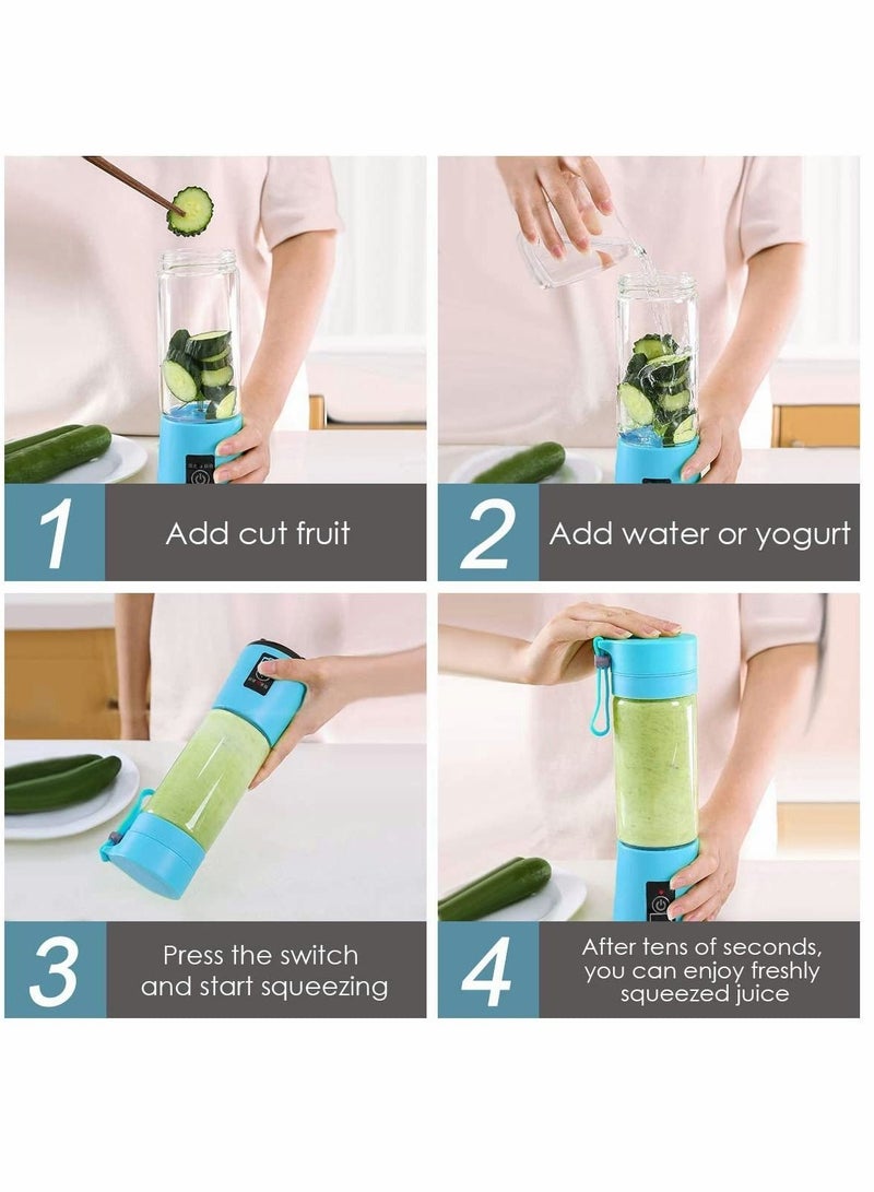 Portable Blender, Personal Blender for Shakes and Smoothies Size Blenders with USB Rechargeable Mini Fruit Juice Mixer Juicer Smoothie Bottles Travel 400ML Blue - Image 4
