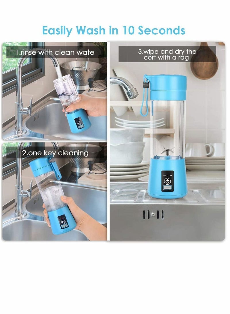 Portable Blender, Personal Blender for Shakes and Smoothies Size Blenders with USB Rechargeable Mini Fruit Juice Mixer Juicer Smoothie Bottles Travel 400ML Blue - Image 5