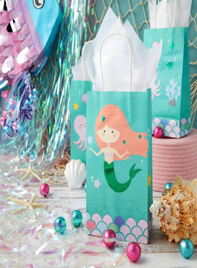 BLUE PANDA Mermaid Goodie Bags - 24 Mermaid Party Favors - Candy Buffet Treat Bags with Handle for Birthday Party Decoration & Undersea Goodies - Pack of 24, 5.3 x 3.2 x 9 in - Image 2