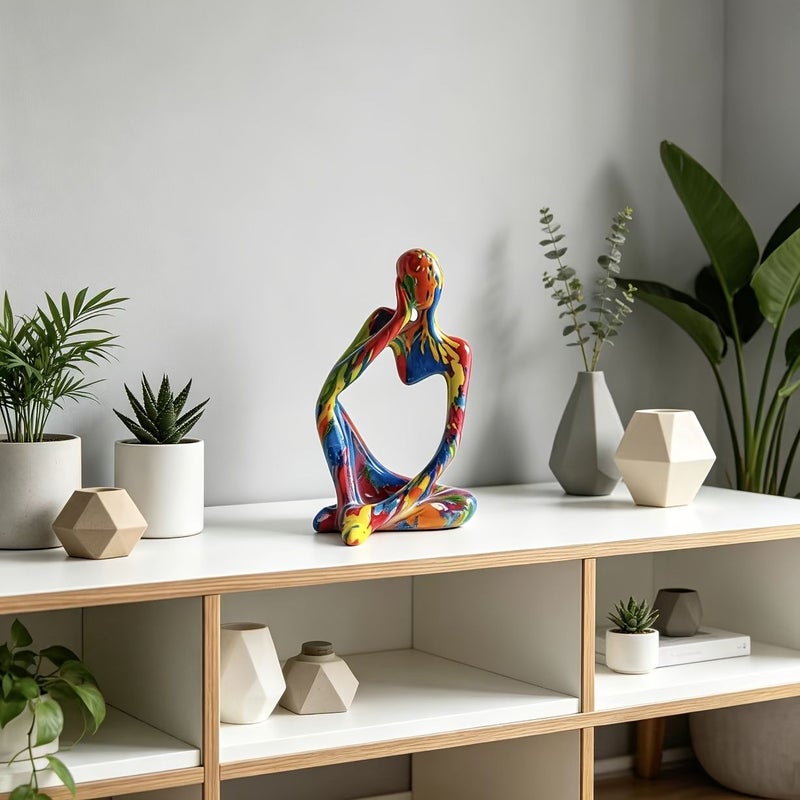 1pc Dusky Thinker Statue Sculpture Modern Graffiti Abstract Splatter Figurine Resin Hollow Translucent Contemporary Art Piece Office Desk Shelf Decoration Iconic Thinker Pose Design - Image 2