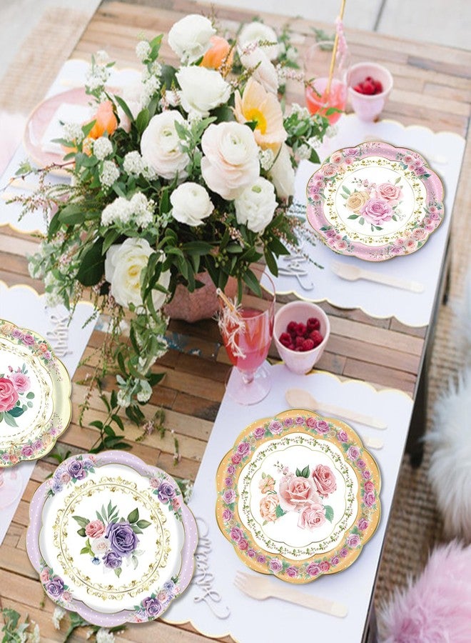 HiEnjoin 48PCS Floral Paper Plates, 7 Inch Disposable Tea Party Plates for Garden Party Supplies, Spring Flower Plates for Baby Shower, Bridal Shower, Birthday, Wedding Decorations - Image 5