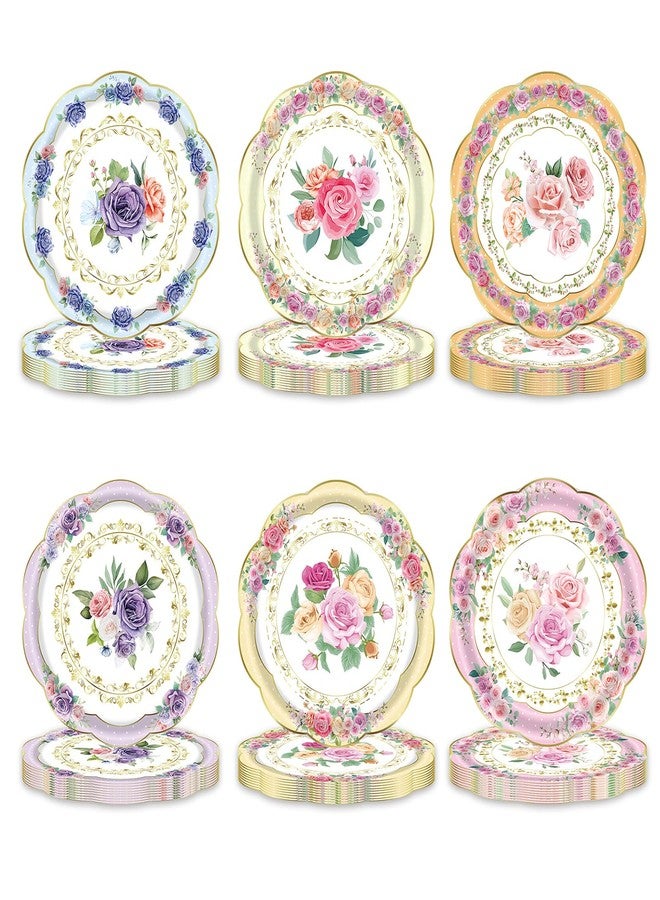 HiEnjoin 48PCS Floral Paper Plates, 7 Inch Disposable Tea Party Plates for Garden Party Supplies, Spring Flower Plates for Baby Shower, Bridal Shower, Birthday, Wedding Decorations - Image 1