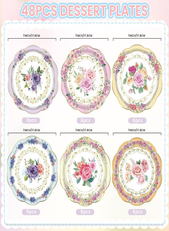 HiEnjoin 48PCS Floral Paper Plates, 7 Inch Disposable Tea Party Plates for Garden Party Supplies, Spring Flower Plates for Baby Shower, Bridal Shower, Birthday, Wedding Decorations - Image 2