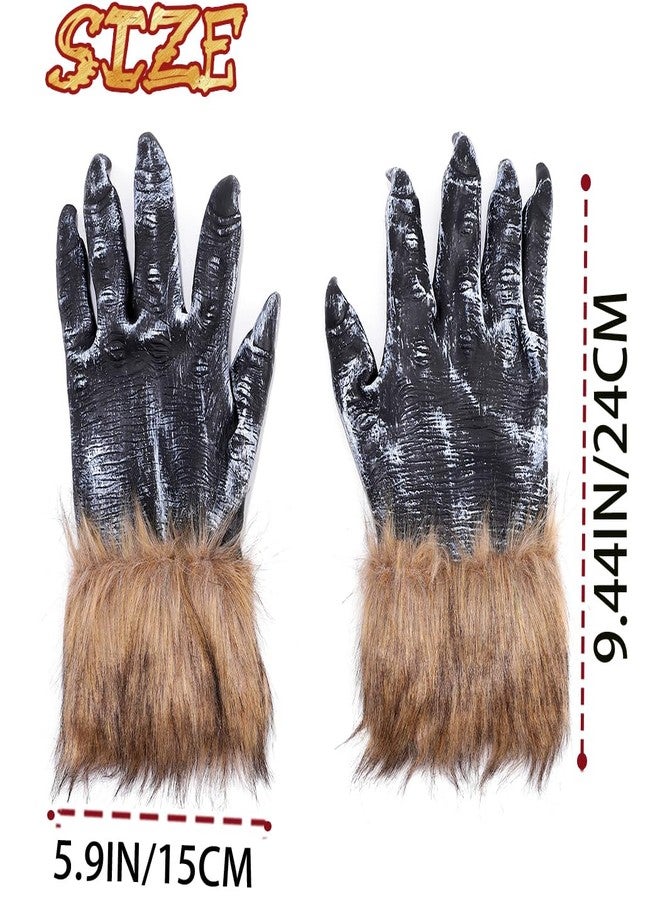 Urieo Halloween Werewolf Costume Gloves with Fur Claws, Scary Monster Hands - Image 3