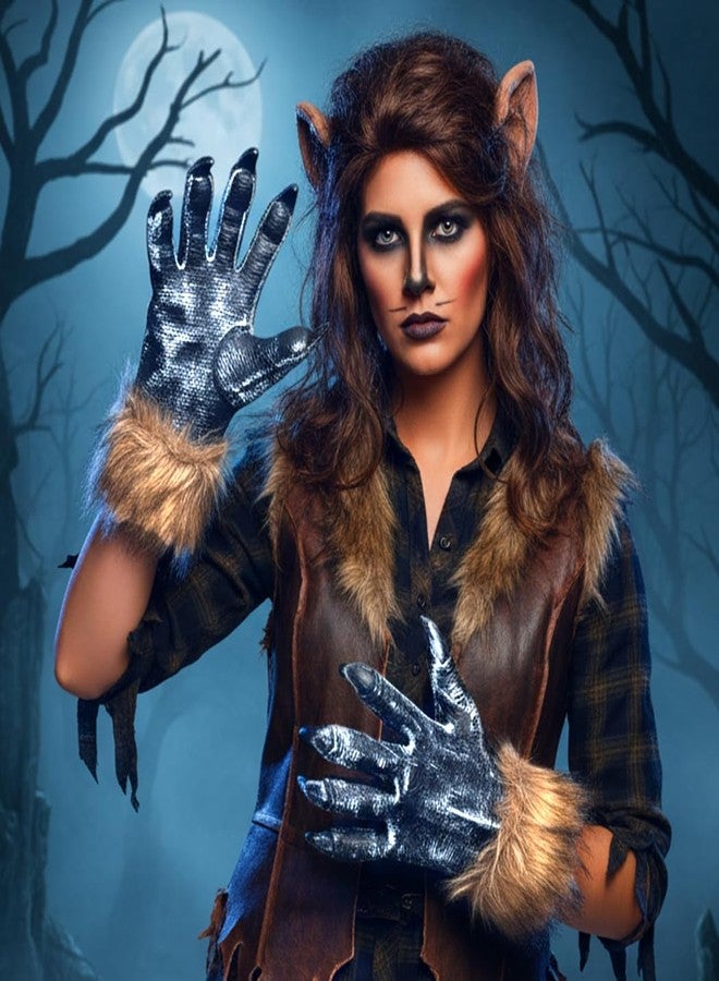 Urieo Halloween Werewolf Costume Gloves with Fur Claws, Scary Monster Hands - Image 2