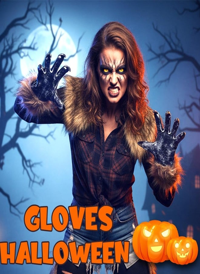 Urieo Halloween Werewolf Costume Gloves with Fur Claws, Scary Monster Hands - Image 4
