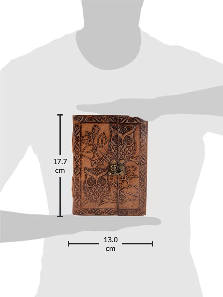 CREATIVE LEATHER ART Vintage Owl Embossed Leather Journal with Lock – Handmade Refillable Writing Notebook, Antique Diary Sketchbook, Blank Handmade Paper, Travel Journal for Men & Women (Vintage Brown, 7 x 5 Inch) - Image 2