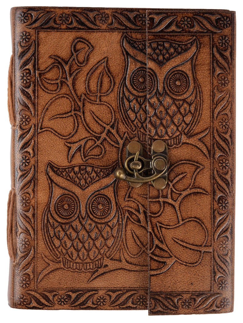 CREATIVE LEATHER ART Vintage Owl Embossed Leather Journal with Lock – Handmade Refillable Writing Notebook, Antique Diary Sketchbook, Blank Handmade Paper, Travel Journal for Men & Women (Vintage Brown, 7 x 5 Inch) - Image 3