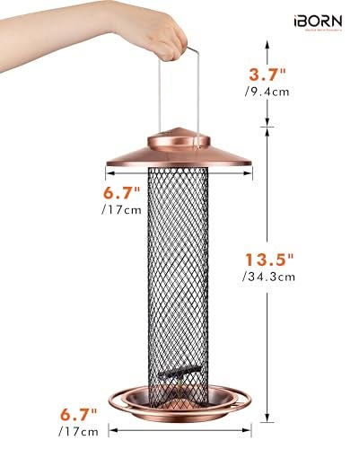 iBorn Peanut Bird FeederSunflower Seed Feeder135 Inch Metal Mesh Tube Bird Feeders for Outdoors HangingSquirrelProof Birdfeeders for Peanut with 17cm Weatherproof Roof Tray2 LB CapacityCopper - Image 3