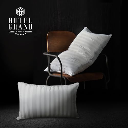Hotel Grand Bed Pillows Standard Size Set of 2 Packs - 500 Thread Count 100% Cotton Medium Firm Hypoallergenic Feather Down Pillows Machine Washable Pillow for Back, Stomach or Side Sleepers, 20"x26" - Image 4