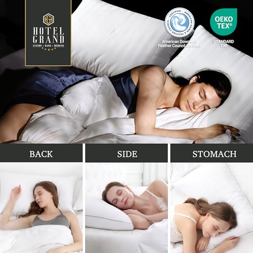 Hotel Grand Bed Pillows Standard Size Set of 2 Packs - 500 Thread Count 100% Cotton Medium Firm Hypoallergenic Feather Down Pillows Machine Washable Pillow for Back, Stomach or Side Sleepers, 20"x26" - Image 5