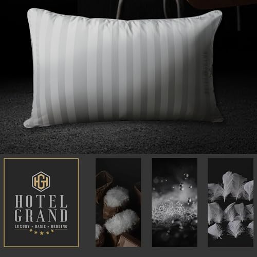 Hotel Grand Bed Pillows Standard Size Set of 2 Packs - 500 Thread Count 100% Cotton Medium Firm Hypoallergenic Feather Down Pillows Machine Washable Pillow for Back, Stomach or Side Sleepers, 20"x26" - Image 2
