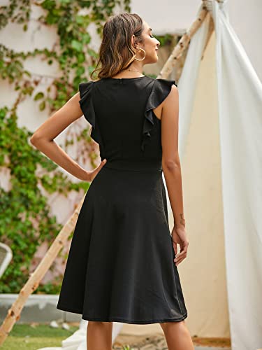 YATHON Women's Vintage Ruffle Floral Flared A Line Swing Casual Cocktail Party Dresses (L, YT001-Black) - Image 5