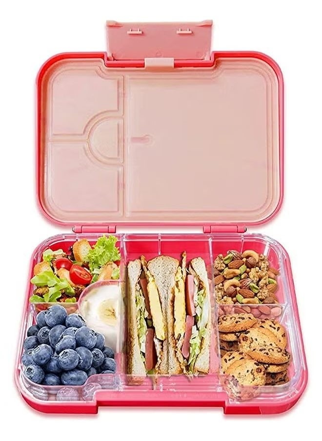 JWSISSIE Single Button Leak Proof Children's Bento Box Sealed And Fresh-Keeping 6 Compartments Plastic Lunch Box Pink 800-1000ML  - Image 1