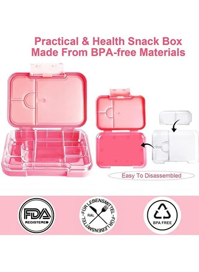 JWSISSIE Single Button Leak Proof Children's Bento Box Sealed And Fresh-Keeping 6 Compartments Plastic Lunch Box Pink 800-1000ML  - Image 5