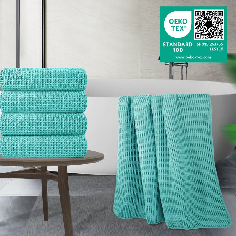 POLYTE 430 GSM Microfiber Oversize Quick Dry Lint Free Bath Towel, 60 x 30 in, 4 Pack (Waffle Weave) - Image 2