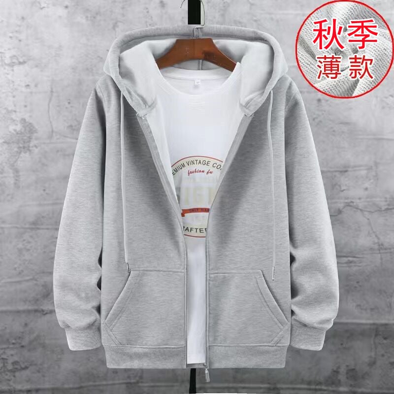 2023 Mens Oversized Fleece Hoodie Korean Trend Gray [thin]]  - Image 1