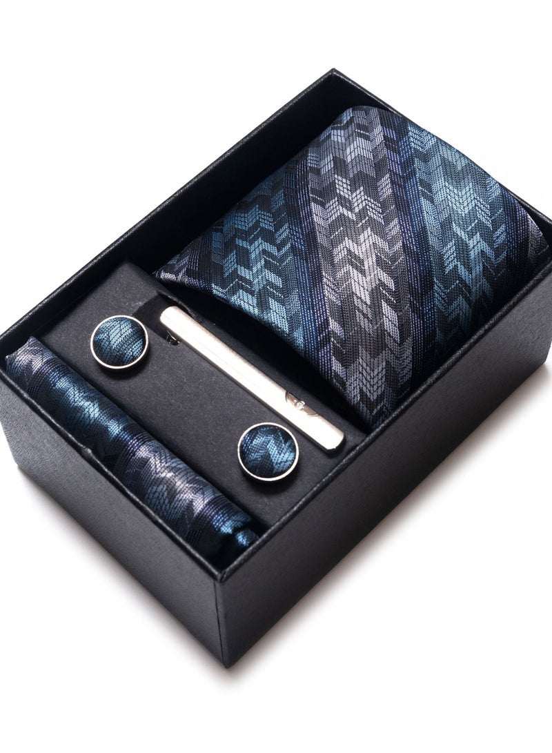 Men's Geometric Pattern Gradient Color Set with Pocket Square, Cufflinks & Tie Clip - Formal Tie with Handkerchief in Gift Box for Business, Wedding, Office, Parties & Corporate Gifting - Image 1