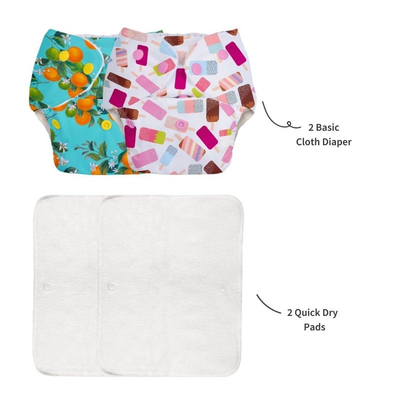 Superbottoms Basic Leakage-proof advanced cloth diapers for babies, High Absorbent 100% cotton 2 reusable diaper and 2 insert pad Combo Pack washable cloth diaper 3M -3Years Adjustable, Reduces Rash - Image 4