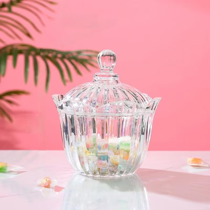 GAFBV 28 oz Large Glass Candy Dish with Lids Crystal Glass Candy Jar Home Decor Covered Wedding Buffet Jewelry Box Cookie Jar Biscuit Containers for Snacks Office Desk Party Coffee Beans (Transparent) - Image 2