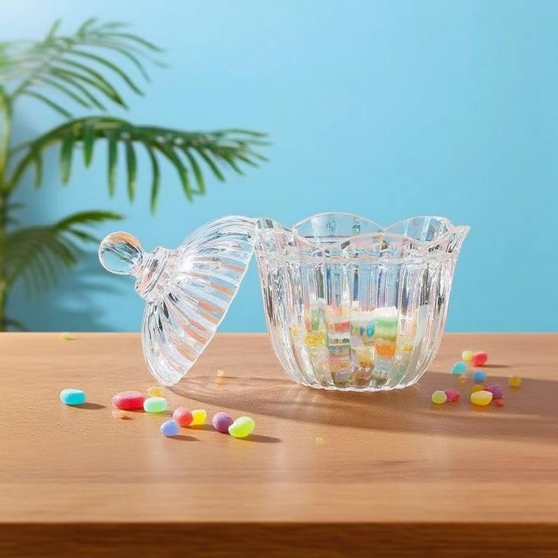 GAFBV 28 oz Large Glass Candy Dish with Lids Crystal Glass Candy Jar Home Decor Covered Wedding Buffet Jewelry Box Cookie Jar Biscuit Containers for Snacks Office Desk Party Coffee Beans (Transparent) - Image 4