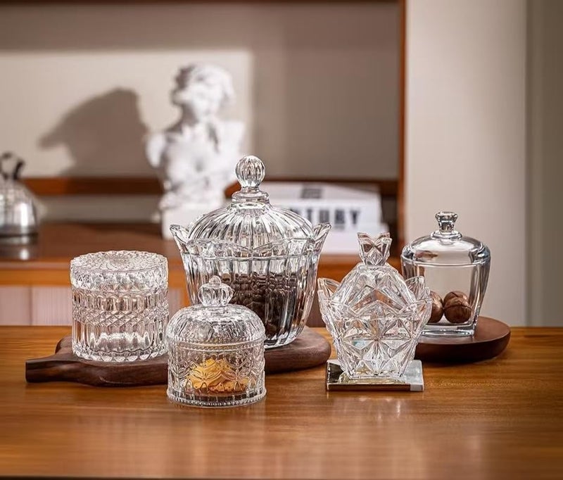 GAFBV 28 oz Large Glass Candy Dish with Lids Crystal Glass Candy Jar Home Decor Covered Wedding Buffet Jewelry Box Cookie Jar Biscuit Containers for Snacks Office Desk Party Coffee Beans (Transparent) - Image 5