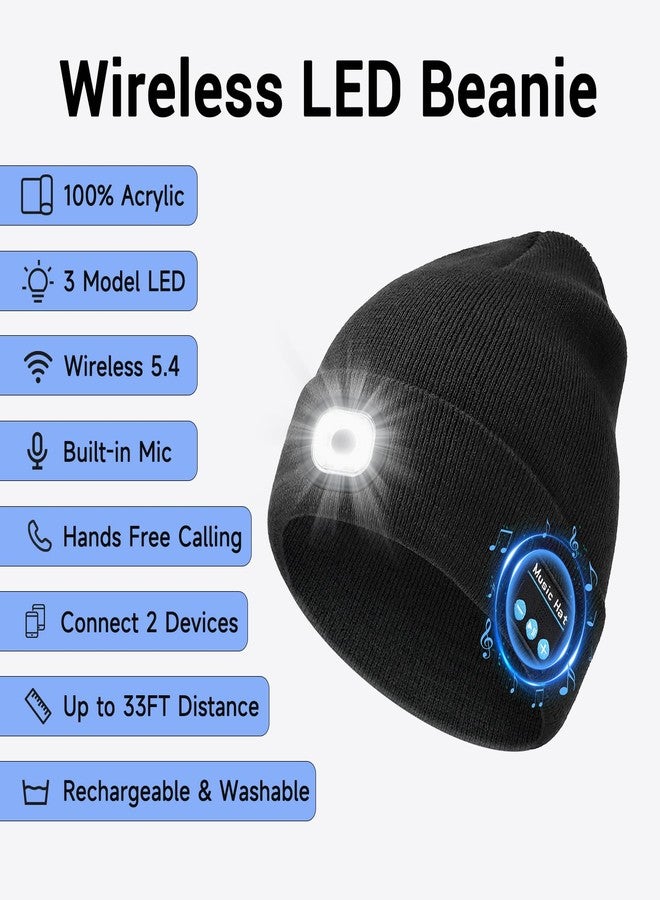 musIc Bluetooth Beanie with Light, USB Rechargeable Knit Hat with Headphones Headlamp and 3 Light Modes for Men and Women, Ideal Gift for Christmas Birthday - Image 2