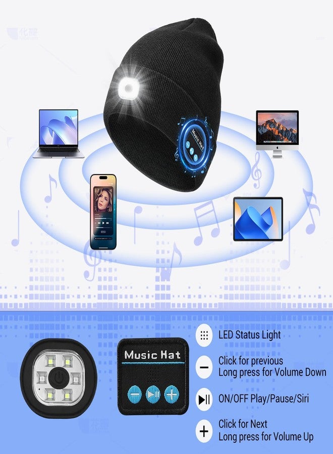 musIc Bluetooth Beanie with Light, USB Rechargeable Knit Hat with Headphones Headlamp and 3 Light Modes for Men and Women, Ideal Gift for Christmas Birthday - Image 4
