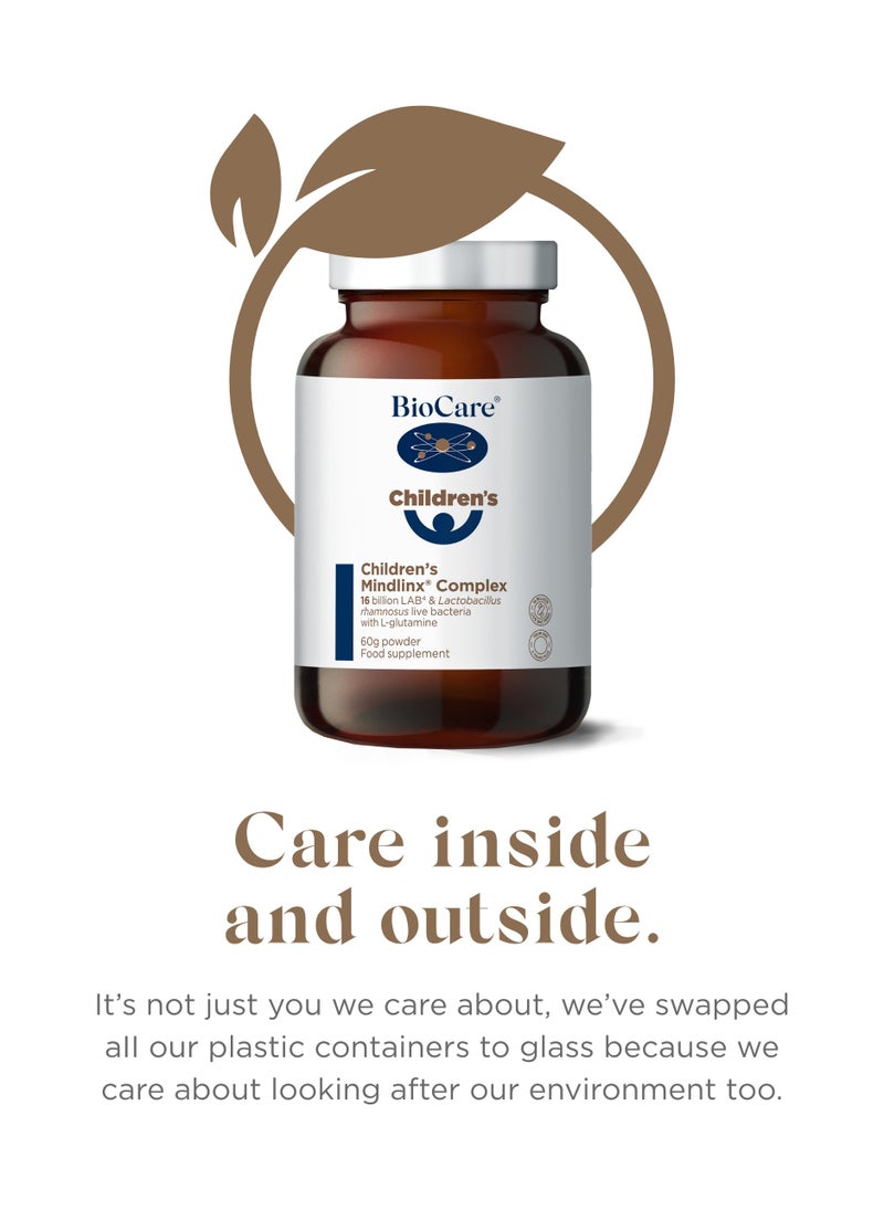 Biocare - Children'S Mindlinx Complex 16 Billion Lab4 And Lactobacillus Rhamnosus Live Bacteria with L-glutamine to Support a Healthy Gut, 60g Powder Food Supplement - Image 1