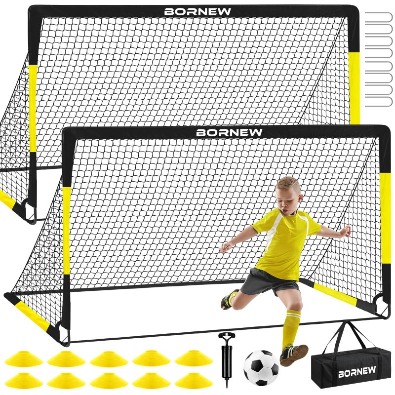 BORNEW Kids Soccer Goal for Backyard Set - 2 Set of 7X5 / 6X4 ft Toddler Soccer Nets Training Equipment, Soccer Ball, Pop Up Portable Soccer Set for Kids and Youth Games and Training Goals Ages 3-16 Gift - Image 1