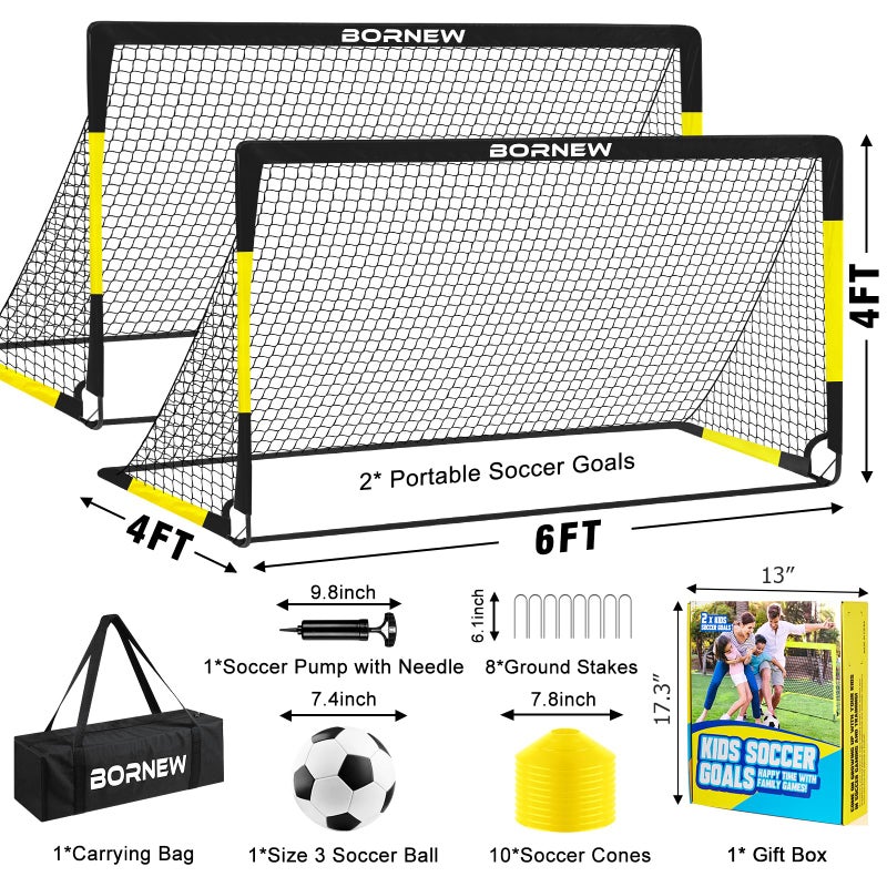 BORNEW Kids Soccer Goal for Backyard Set - 2 Set of 7X5 / 6X4 ft Toddler Soccer Nets Training Equipment, Soccer Ball, Pop Up Portable Soccer Set for Kids and Youth Games and Training Goals Ages 3-16 Gift - Image 2