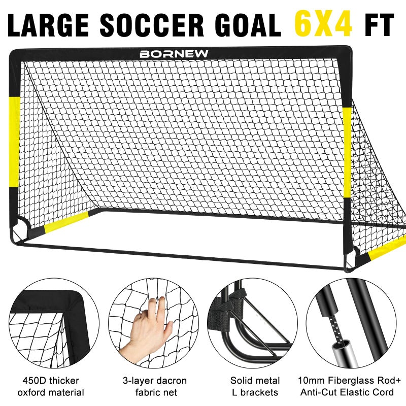 BORNEW Kids Soccer Goal for Backyard Set - 2 Set of 7X5 / 6X4 ft Toddler Soccer Nets Training Equipment, Soccer Ball, Pop Up Portable Soccer Set for Kids and Youth Games and Training Goals Ages 3-16 Gift - Image 3