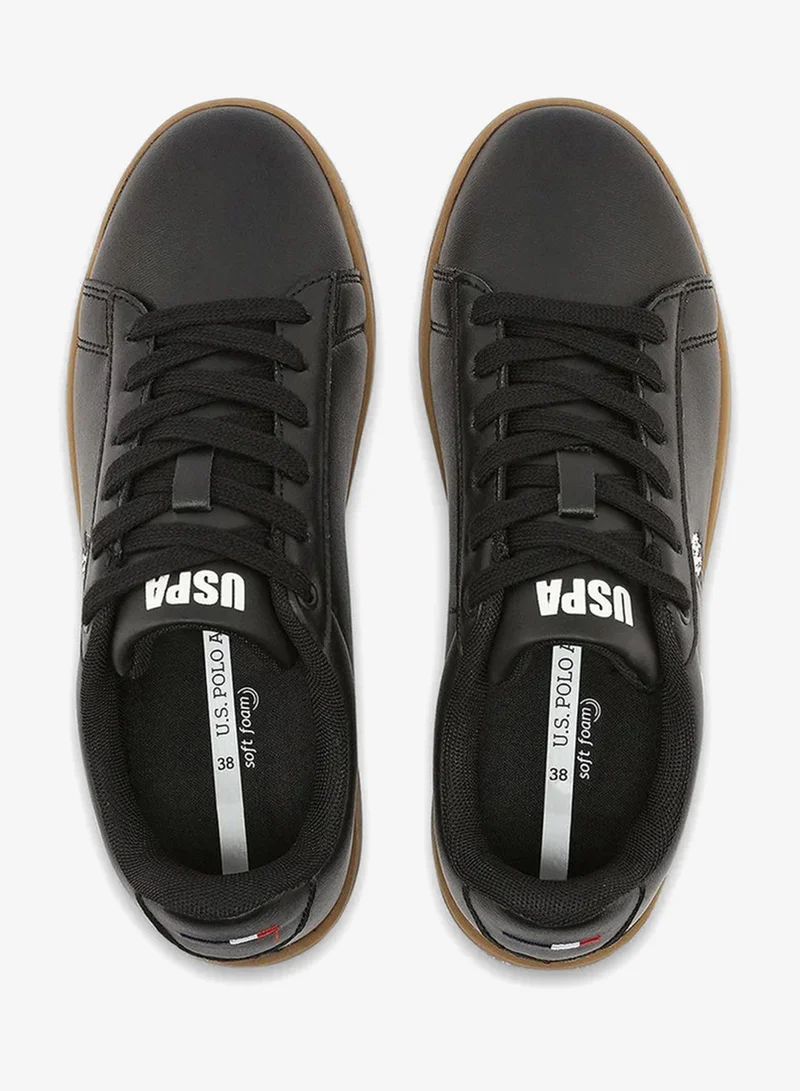 U.S. Polo Assn. black USPA Women's Black Casual Sneakers with Gum Rubber Sole – Lightweight Lace-Up Fashion Shoes | Comfortable Everyday Lifestyle Sneakers for Women | Best Price UAE