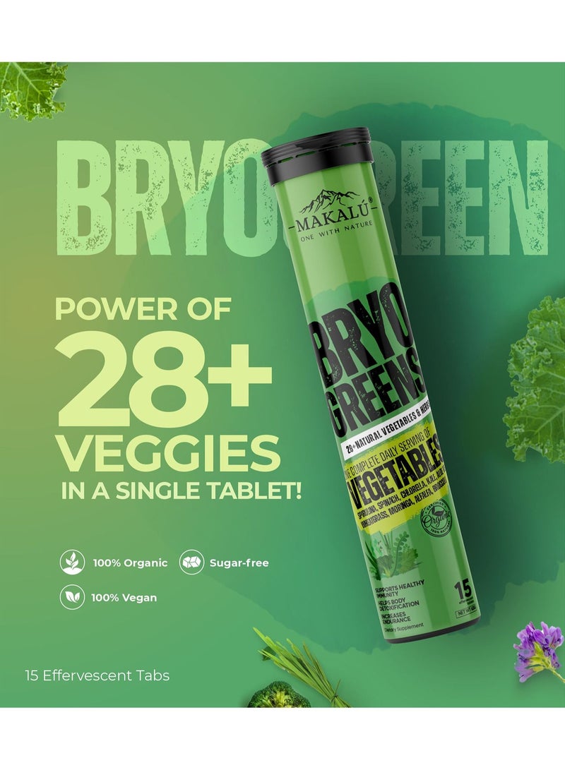 Makalu Bryogreens 28+ Organic Vegetables Dietary 15 Effervescent Tablets with 100% Organic Vegetables & Herbs|100% Vegan, Gluten Free, Sugar Free|Easy To Consume(PACK OF 1)