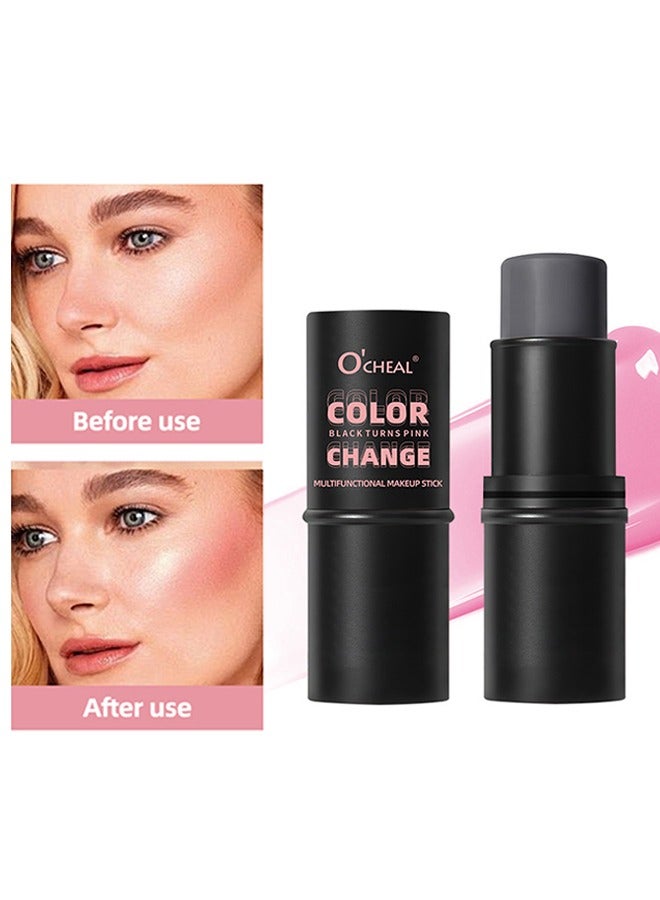 اوكيل العيون والشفاه وأحمر الخدود 3 في 1 ، عصا مكياج متعددة الوظائف ، عيون الشفاه ولون أحمر الخدود يتغير من الأسود إلى الوردي ، أحمر الشفاه لتغيير لون البشرة ، ظلال العيون وأحمر الخدود - Image 2