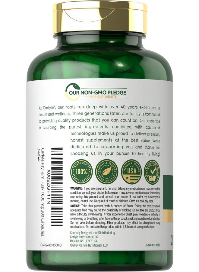 كبسولات كارلايل بسيليوم هاسك | ١٦٠٠ ملغ | ٢٠٠ كبسولة | مكمل غذائي غني بالألياف | غير معدل وراثيًا، خالٍ من الغلوتين - Image 3