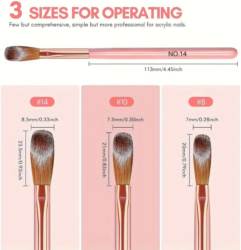 Nailwind 3PCS Nail Brush, Nail Art Kit Brushes for Nails in Size 8/10/14,Nail Brush for Powder, Nail Polish Pens,3D Manicure Carving Tool,3D Nail Art Tool Nail Art Brush for Gel Nail, Nail Brush Set for Women, - Image 2