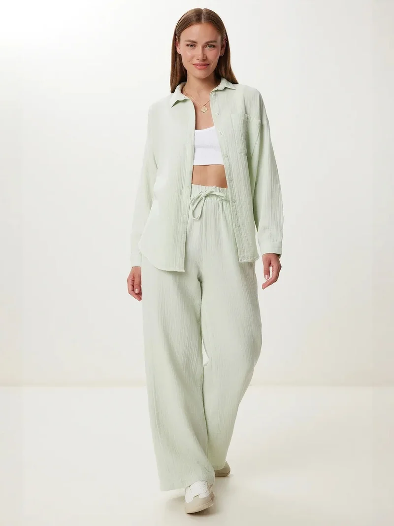 ISTANBUL High Waist Wide Leg Two-Piece Co-ord Set with Shirt Collar